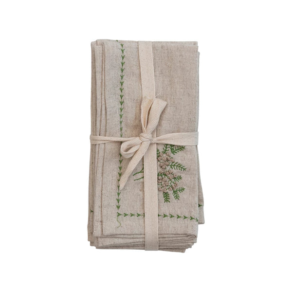 18" Square Cotton & Linen Napkins w/ Botanical